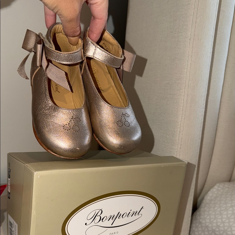 Bonpoint Rose Gold Bow maryjane shoes